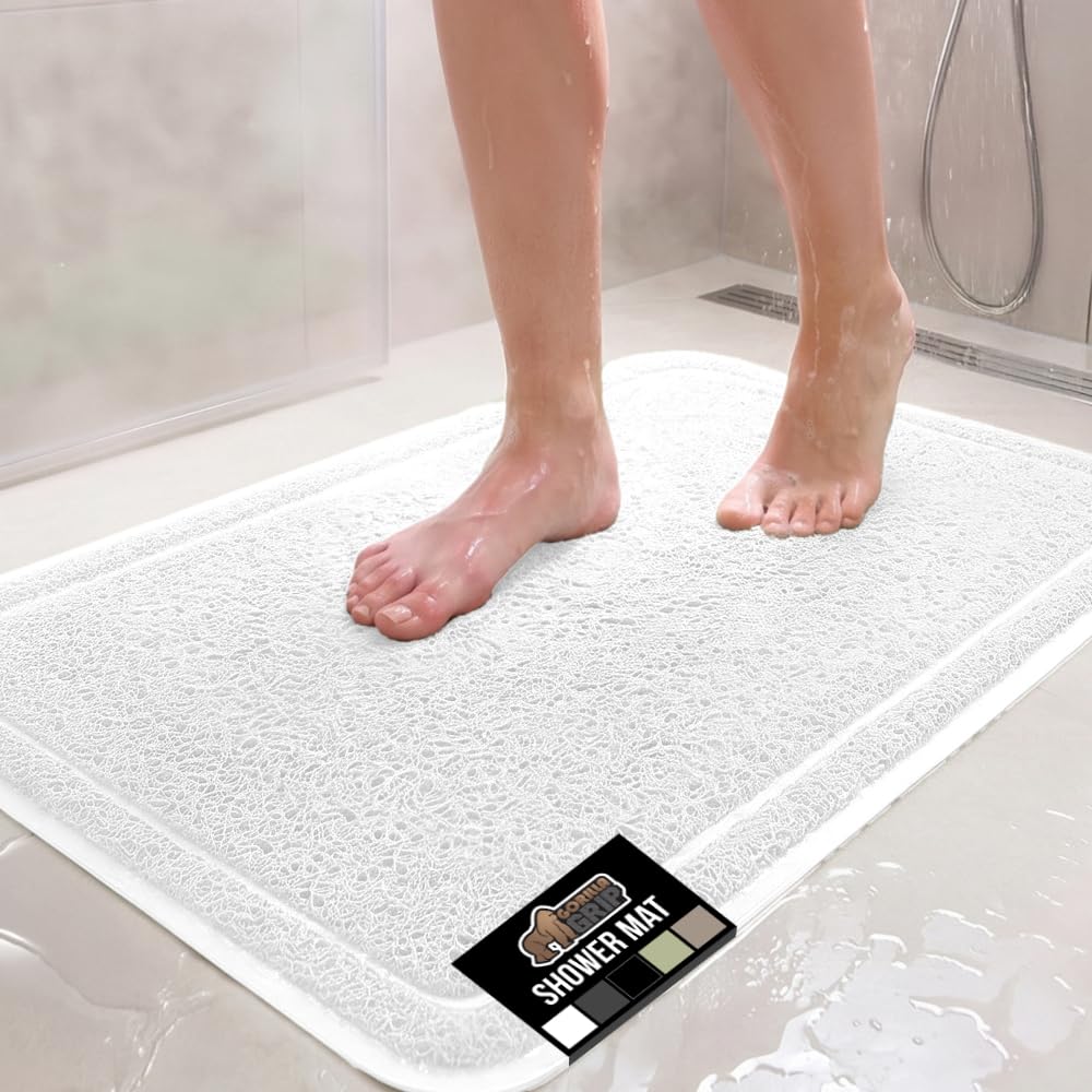 GORILLA GRIP Exfoliating Bath and Shower Mat, Textured Backing, 30x16 White