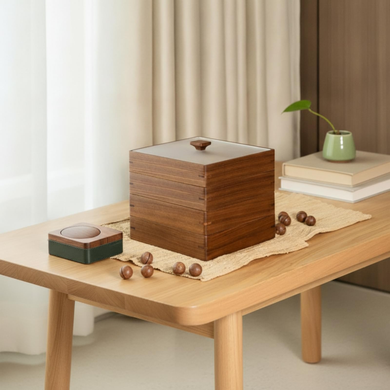 Scatola Portafrutta con Divisori Quadrato Scatola in Legno con Coperchio Riutilizzabile Contenitore per Ospiti Del Tè, Feste, Tavolo, Due Strati