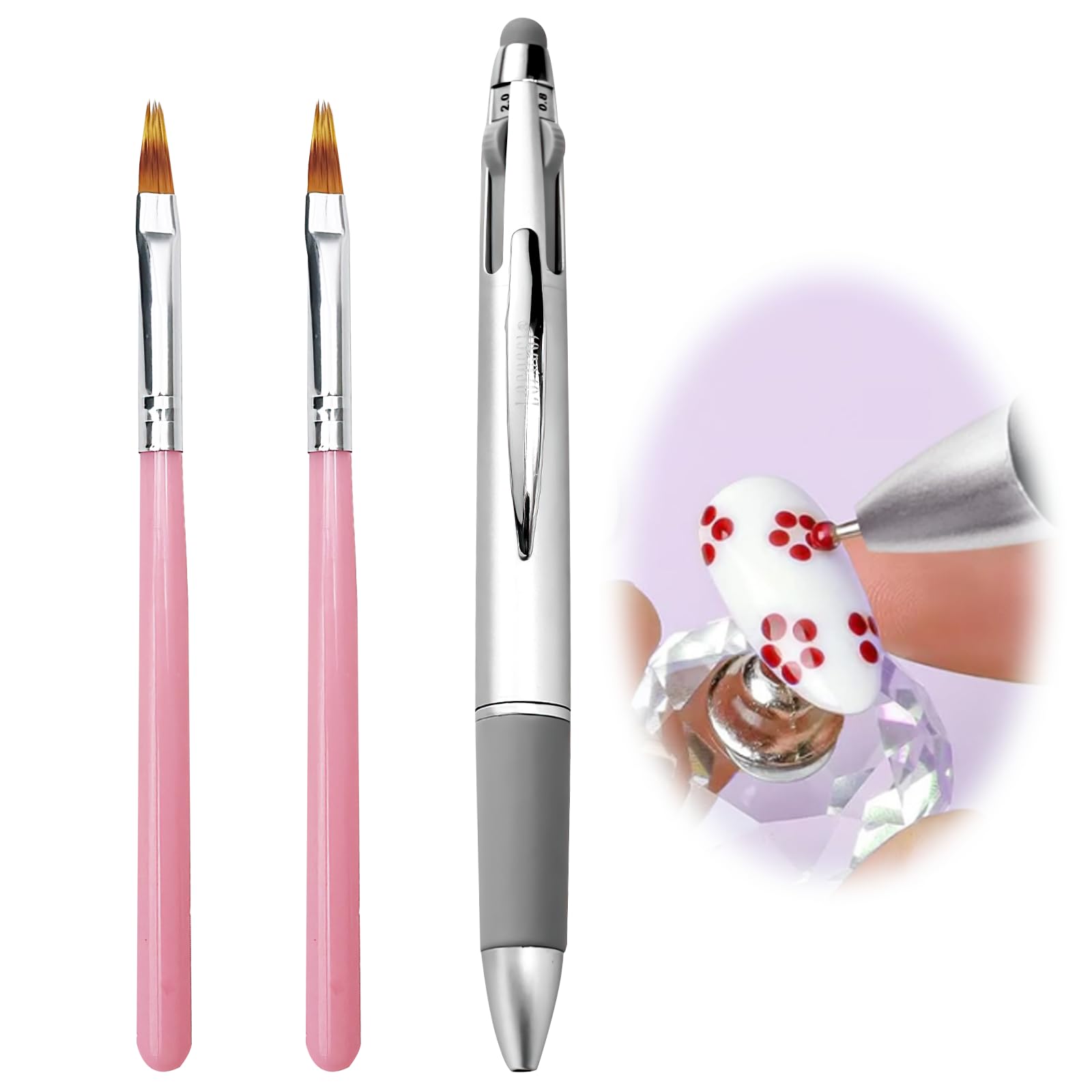 Qiyuda Nail Art Dotting Pen Tool with 2 Pcs Nail Art Painting Brush, 5 in 1 Rhinestone Applicator Picker Tool Set
