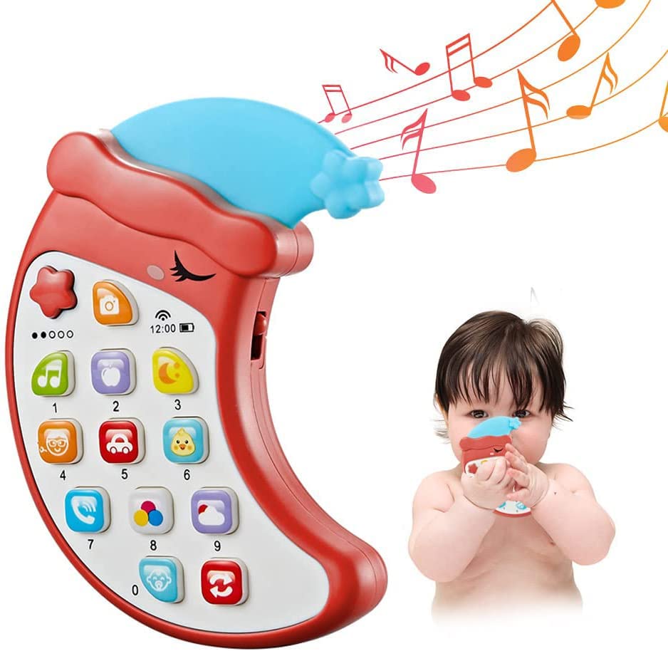 Baby Cell Phone Toy with Removable Teether Case, Teething Phone Toy for Infant Interactive Electronic Learning Toy with Music Lights Birthday Gift for Kids Age 3Y+