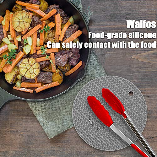 Image of Walfos Silicone Trivet Mats - 4 Heat Resistant Pot Holders, Multipurpose Non-Slip Hot Pads for Kitchen Potholders, Hot Dishers, Jar Opener, Spoon Holder, Food Grade Silicone & BPA Free (Round)