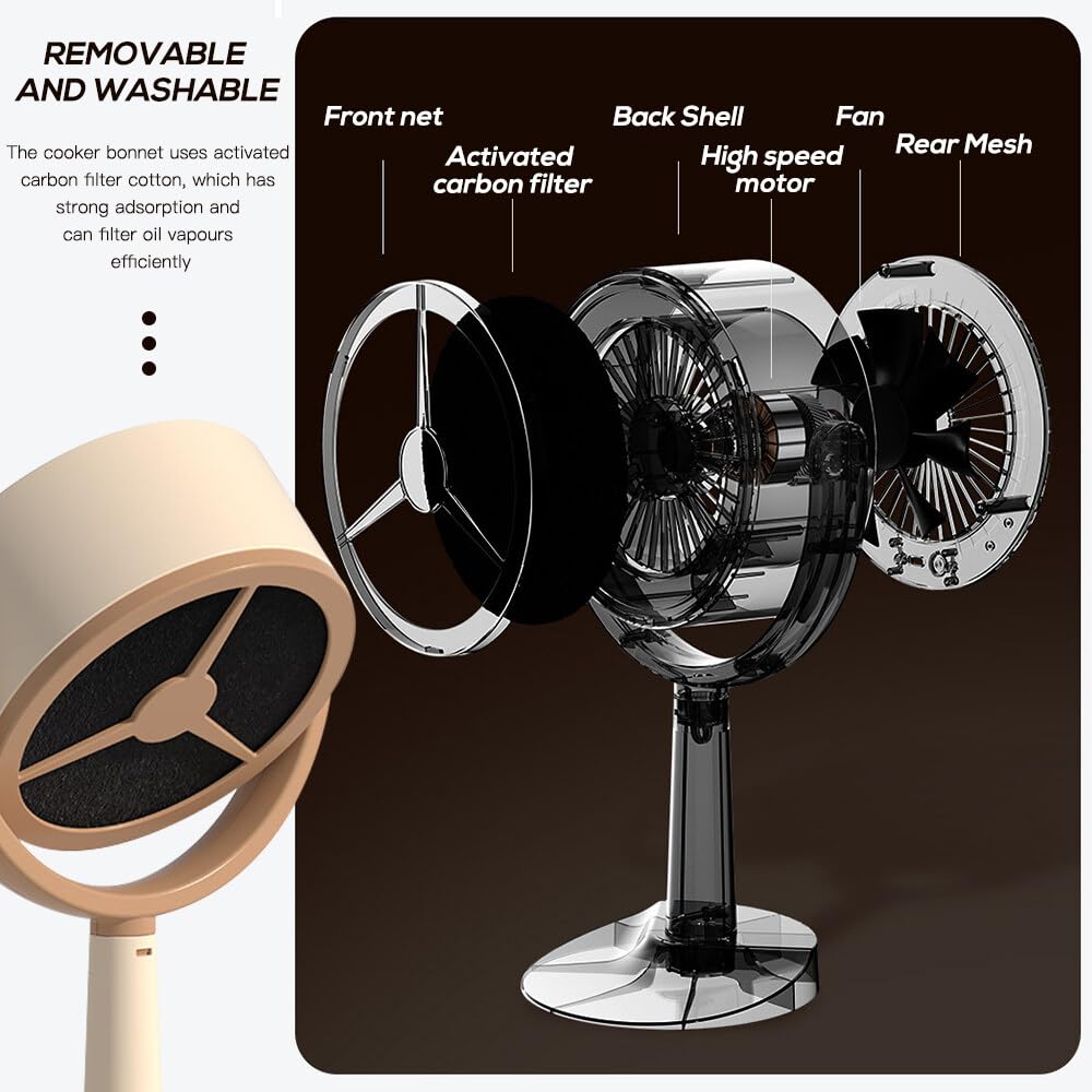 Tragbare Dunstabzugshaube, Mini Dunstabzugshaube Klein, 2 Geschwindigkeiten Dunstabzug Mobil Geräuscharme, Tragbare Tischhaube mit Stativ und 2 Filtern für Zuhause, Grill