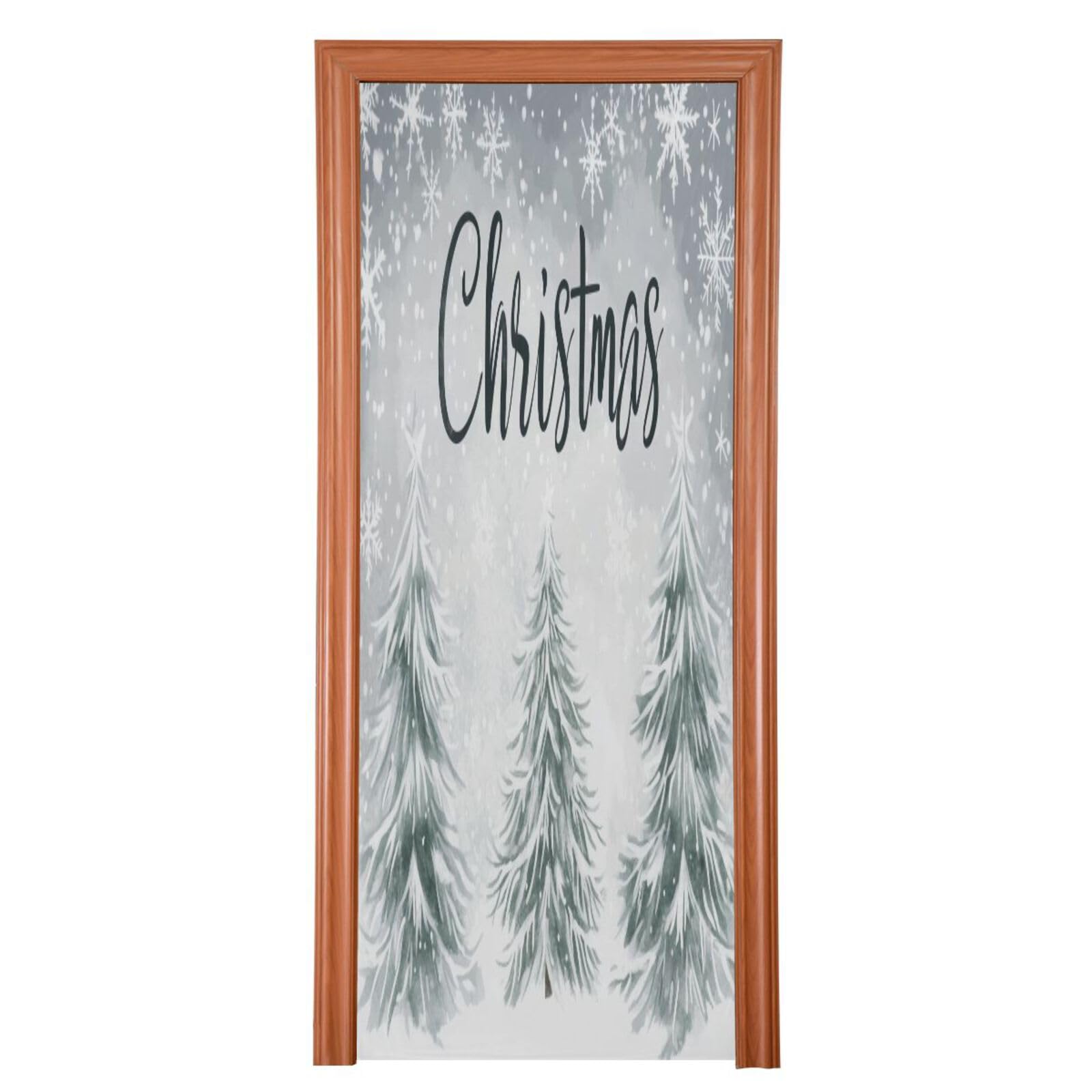 J JOYSAY White Snowflakes Trees Christmas Door Decorations Door Cover Christmas Door Decoration Christmas Front Door Covering Scary for Christmas Outdoor Décor,32x79 in