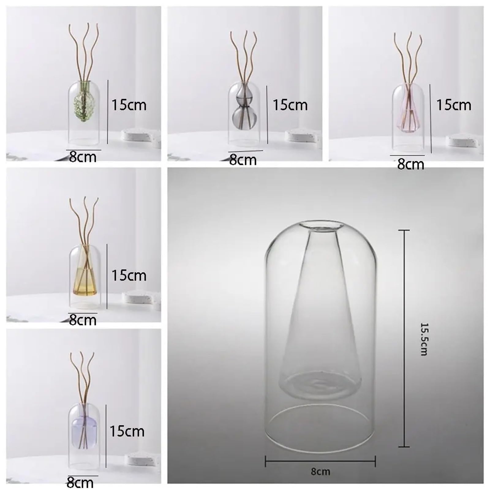 Vase Hydroponique Verre Bouteille d'aromathérapie en Verre, Double Couche, diffuseur de Parfum Exquis, Pot hydroponique créatif, Vase for Plante(Pink)