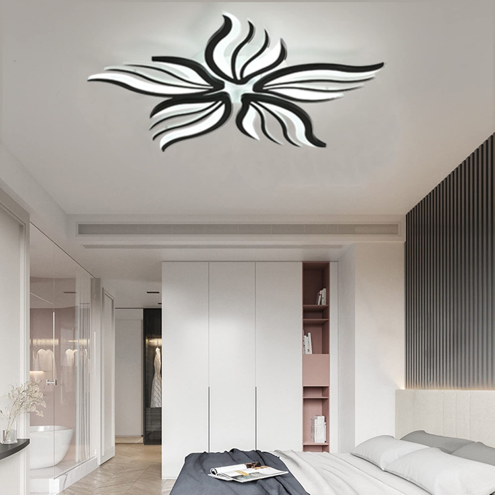 Moderne LED Deckenleuchte Dimmbar - 48W Wohnzimmerlampe Deckenlampe Schlafzimmer mit Fernbedienung Lichtfarbe Helligkeit Farbwechsel - Schwarz Deckenbeleuchtung Lampe Dimming Innenbeleuchtung