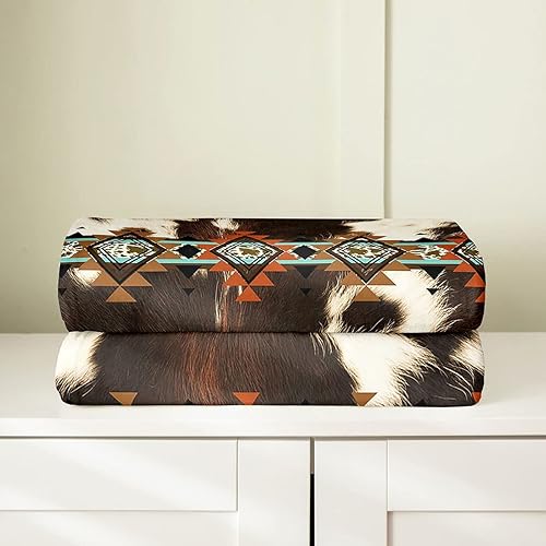 Miniatura 4 de Erosebridal Manta de forro polar de piel de vaca marrón de las tierras altas, manta de granja occidental de animales salvajes de cuerno largo, manta