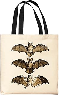 Scary Halloween Party Supplies Vintage Retro Anatomical Bats Black Handle Canvas Tote Bag