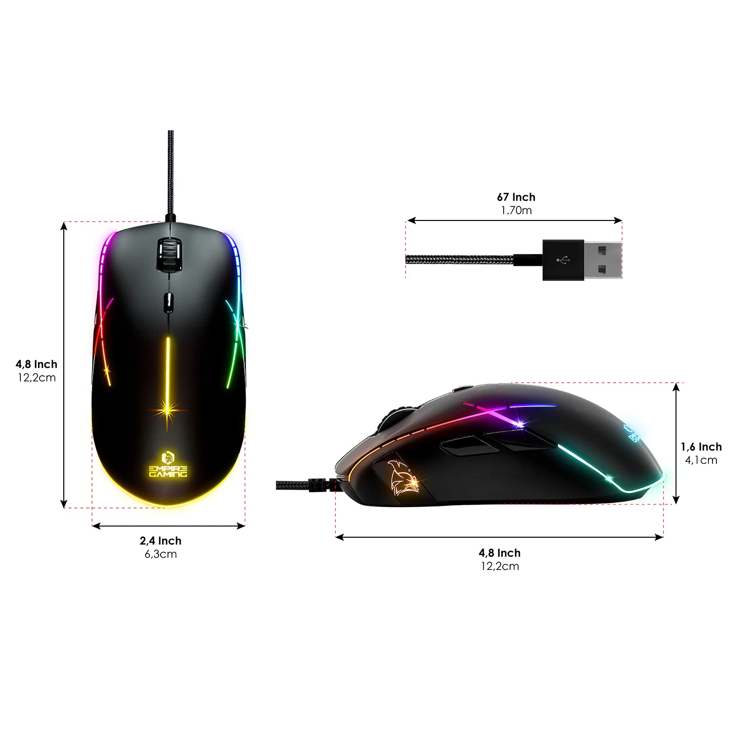EMPIRE GAMING - X-Blades Przewodowa mysz gamingowa - Oburęczna - Podświetlenie LED RGB - Ergonomiczna - 6400 DPI 1000 Hz - 7 programowalnych przycisków - oprogramowanie w zestawie