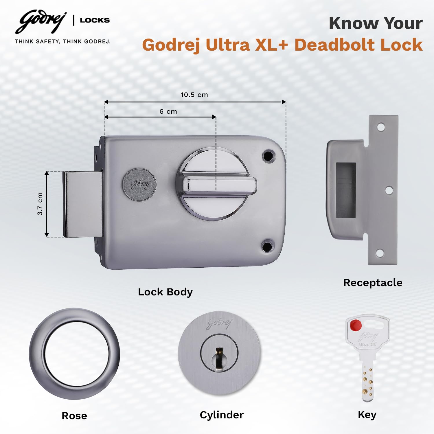 Godrej Rim Lock I Rim Deadbolt Ultra XL+ I 1CK Deadbolt I for Inside Opening Wooden Door | Left/Right Handed Doors I 4 Keys I 5-Year Warranty I Manual Locking l Matte Black Nickel Finish — Amazon image 5