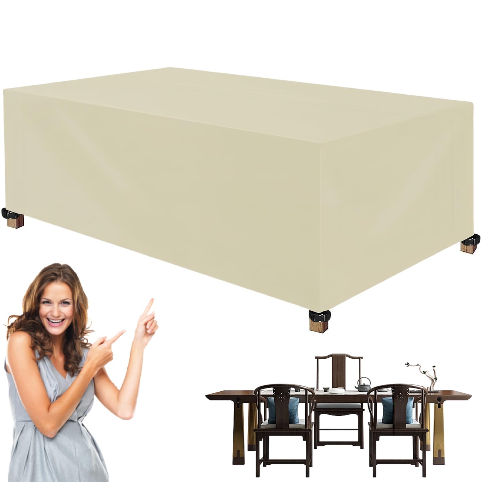 Copertura Tavolo Sedie Esterno Telo 160 x 80 x 80 cm Copritavolo da Esterno Copertura, Resistente allo Strappo/Antipolvere, Copri da Tavolo Impermeabile, per Eventuali Mobili, Beige