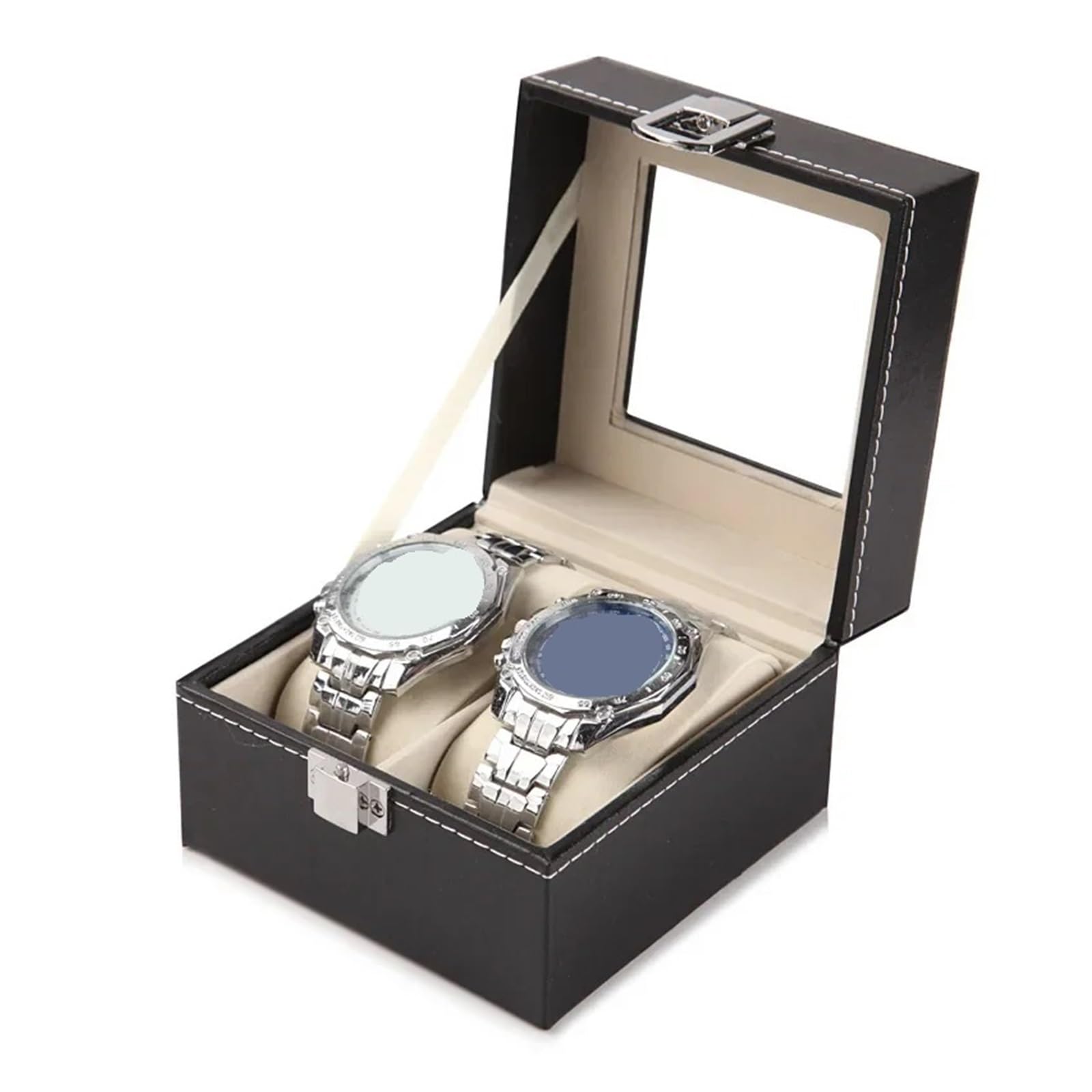 Uhrenbox aus PU-Leder mit Glasplatte, Aufbewahrungsbox for Uhren, Uhrenhalterung, Geschenke zur Aufbewahrung von Uhren(Color 1)