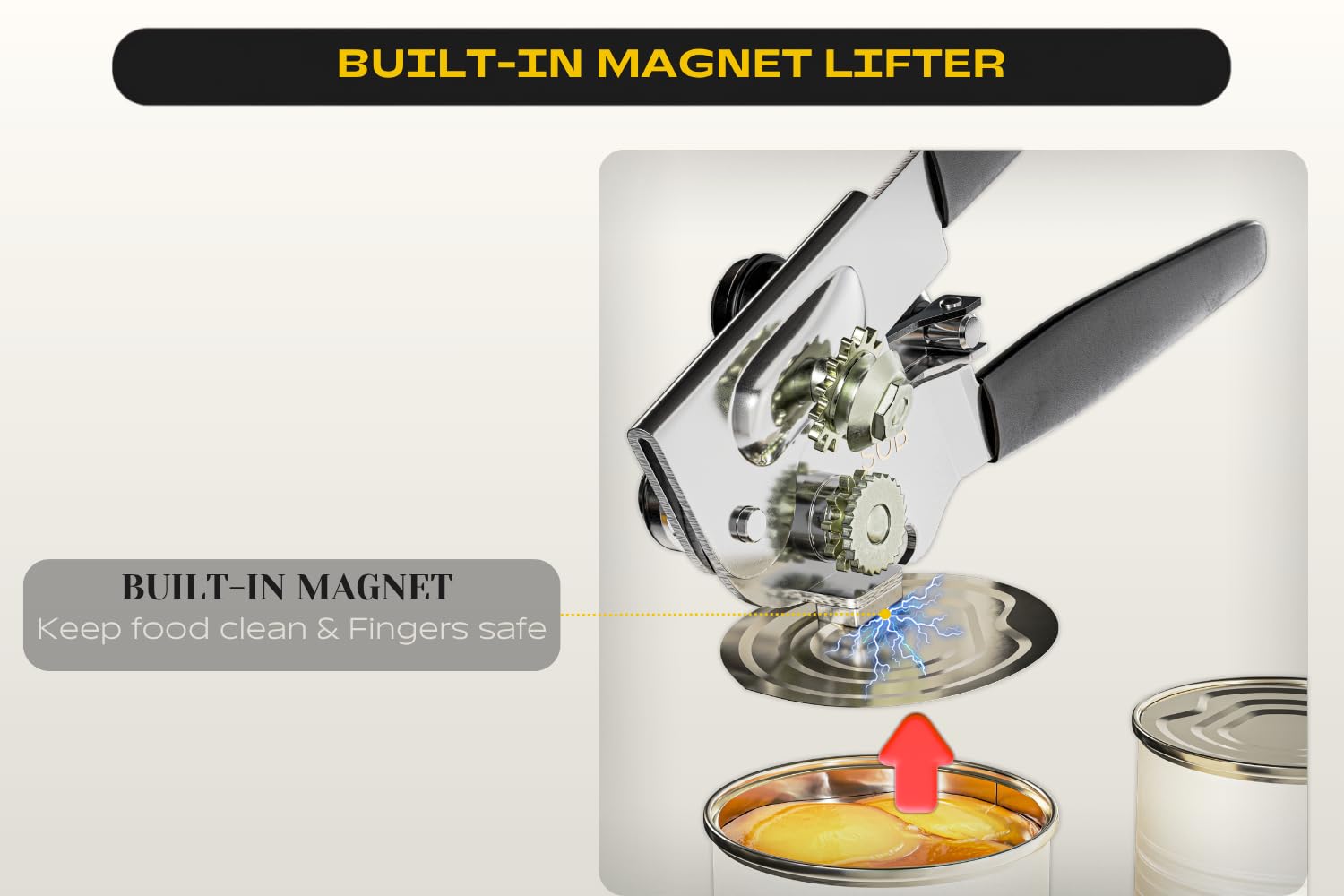 Heavy Duty Can Opener with Magnet – Commercial Can Opener Manual for Seniors & Arthritis - Hand Held, Folding Knob, Smooth Edge, Works on #10 Cans, for Restaurants — Amazon image 4