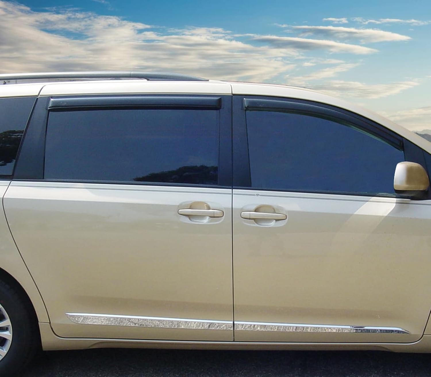 Window Visor Compatible with 2011-2020 Toyota Sienna, Slim Style Acrylic Smoke Tinted Sun Rain Wind Guards Shield Vent Cover Shade by IKON MOTORSPORTS, 2012 2013 2014 2015 2016 2017 2018 2019