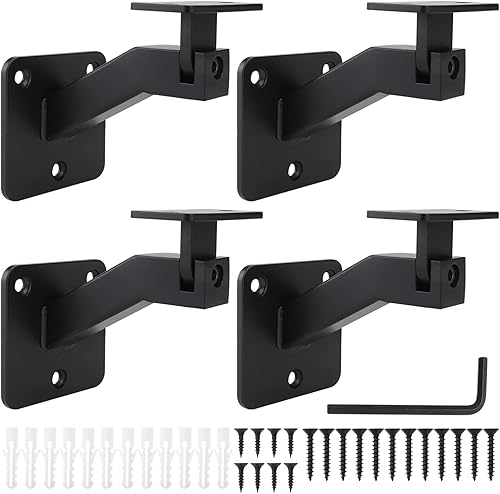 Soportes giratorios para pasamanos de acero resistente para barandilla de escalera, paquete de 4 (negro)