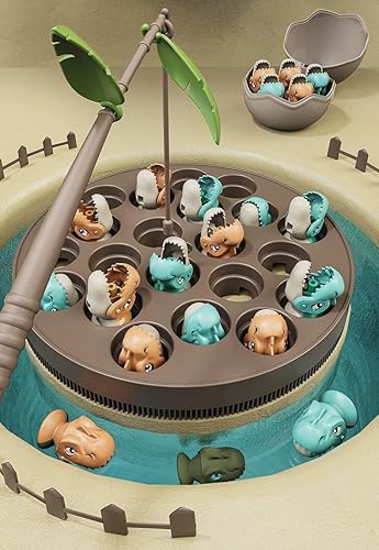 Miniatura 2 de Juego de pesca de dinosaurio, bastón y caña de juguete giratorio con música, entrenamiento de habilidades motoras finas, regalos de cumpleaños para