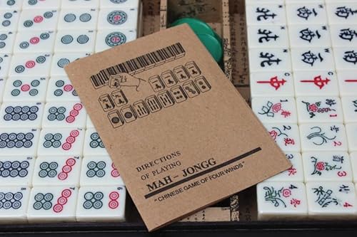 Florauspicious Chinese Mahjong Set - With 146 Medium Size Tiles, 2 Dice Chinese Style Game For Travel, Family Gathering, Party #TOP2