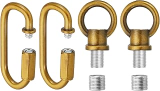 PATIKIL M10 Fine Thread Lamp Female Loop Holder with M12 Adapter Chain Quick Link, Lifting Eye Nut Hook Ring Structural Support to Chandelier, 132 lbs Load Gold Bronze Pack of 2