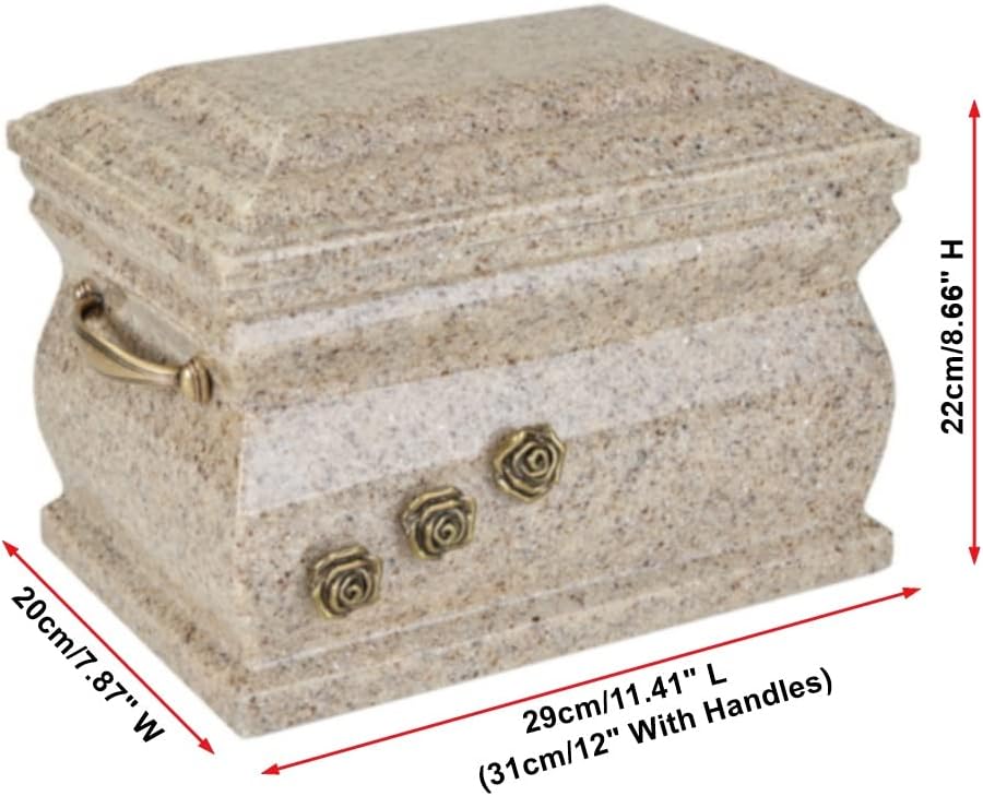 Composite Casket Cremation Ashes Urn For Adult With Roses Funeral Human urn Memorial (Beige)