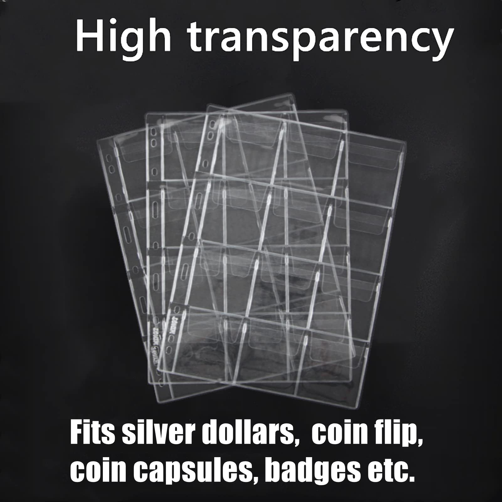 MUROAD 12-Pocket Coin Pages for Collectors 10 Sheets Coin Collection Sleeves, Coin Collecting Supplies (12 pockets x 10 sheets) - Image 2