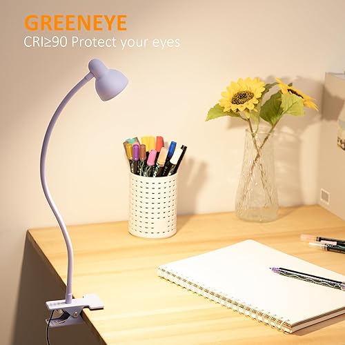 Miniatura 3 de Lámpara de lectura USB con clip, 3 modos de color, 10 brillo regulable, lámpara de escritorio de cuello de cisne flexible con abrazadera, luz de