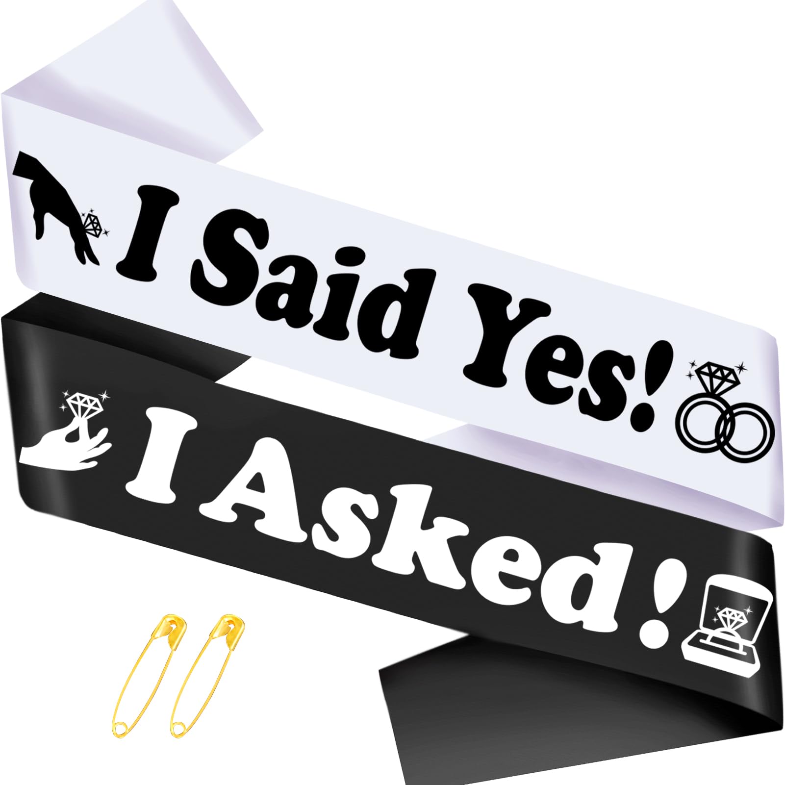 SKJIAYEE "I Asked ! & I Said Yes ! - 2 Pcs Groom to Be Sash and Bride to Be Sash Kit, Black White Bachelor & Bachelorette Party Sashes for Wedding