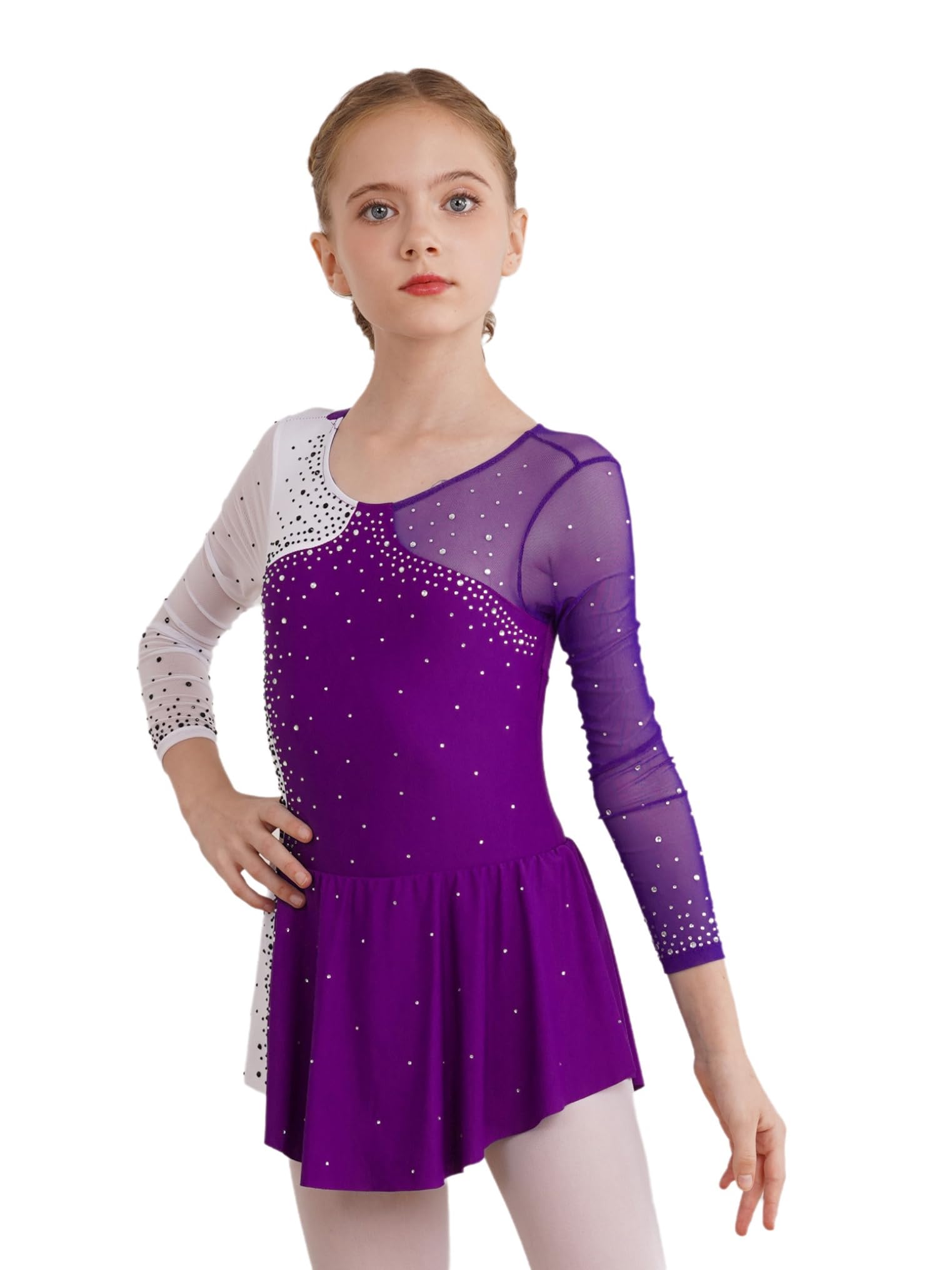 Freebily Vestido de Danza para Niña Maillot de Manga Larga con Brillante Leotardo Gimnasia Rítmica Maillot de Patinaje Competición Traje de Baile — view 10