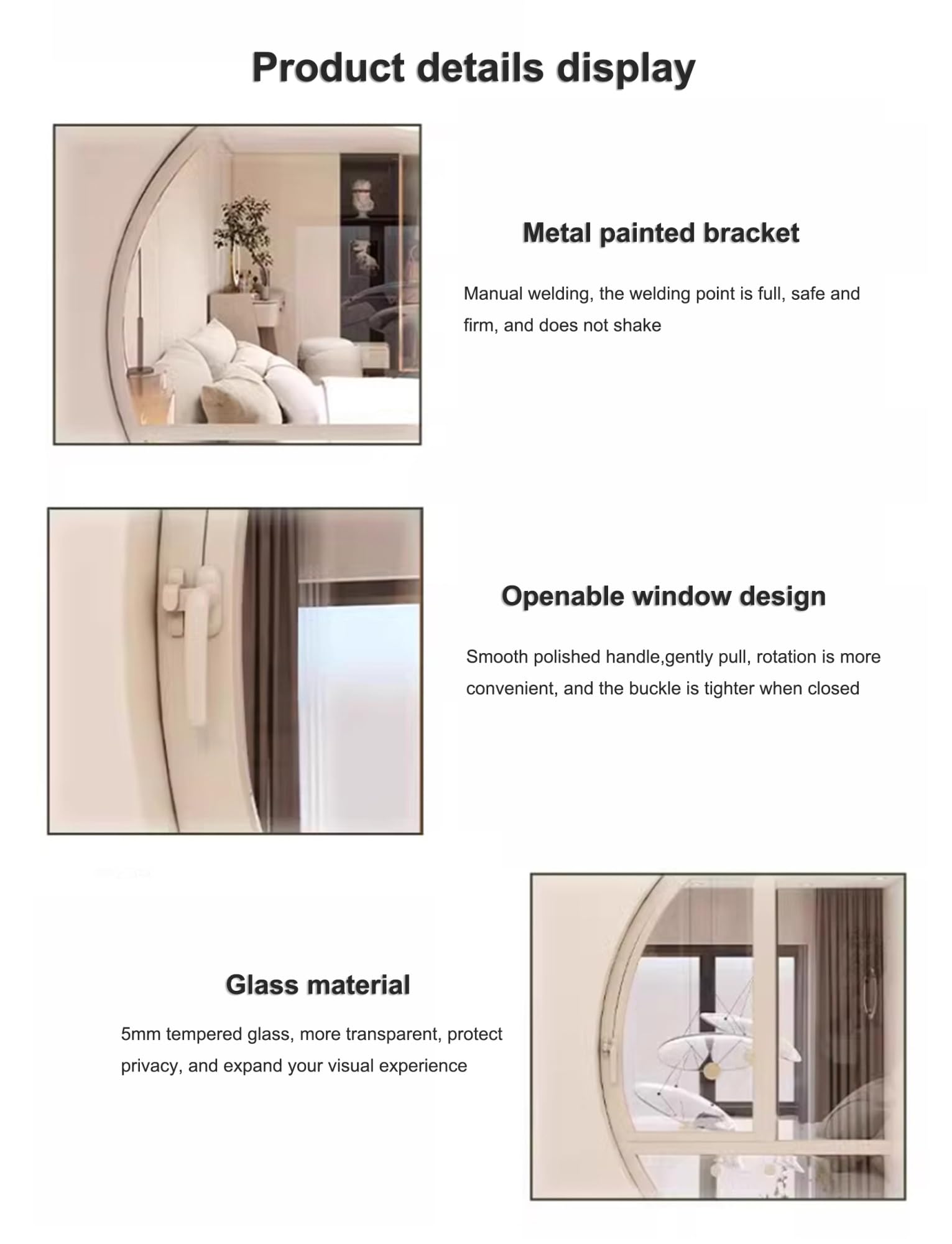 Ventana abatible de cristal giratoria con asa para una mejor ventilación en baños y tiendas
