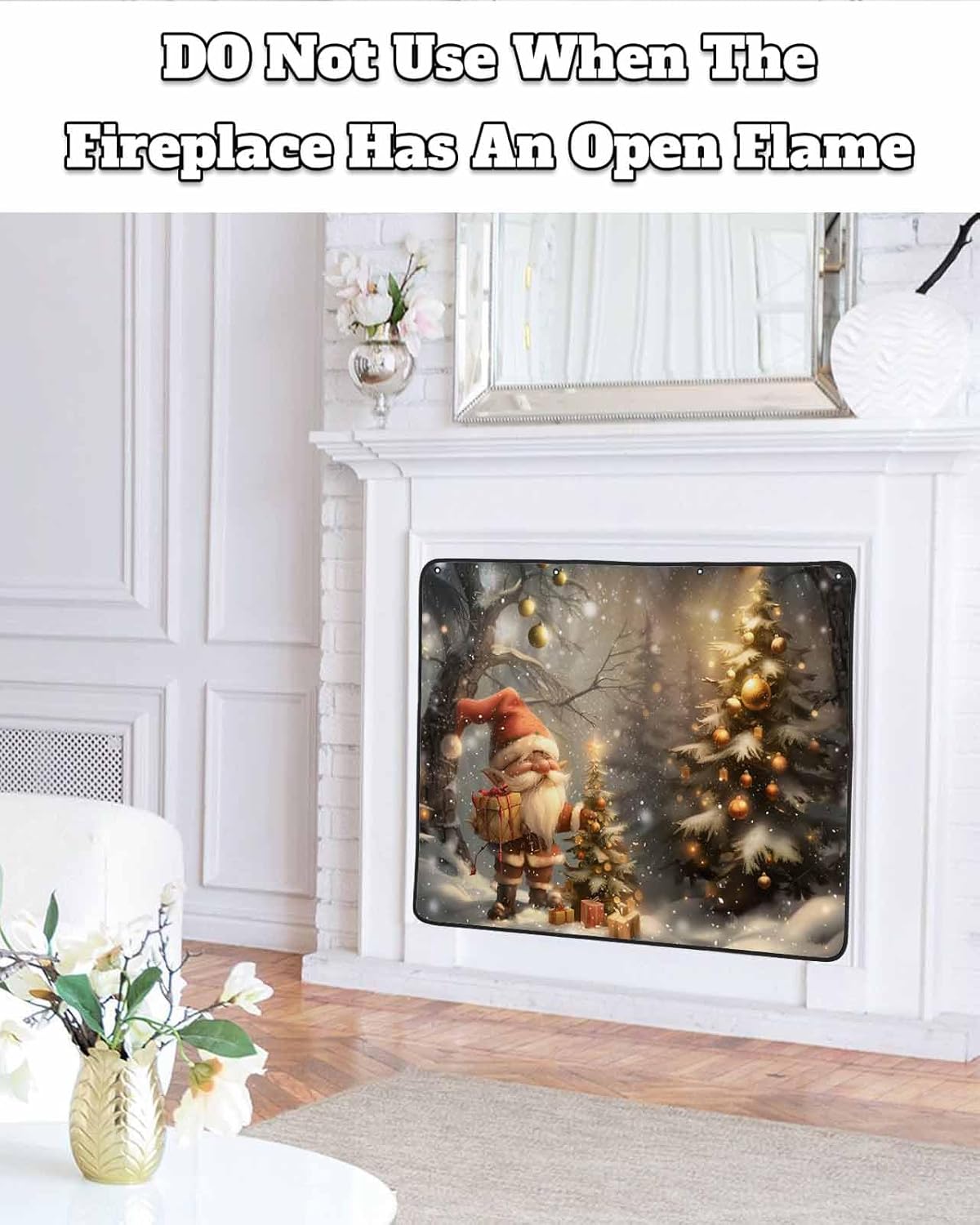 Christmas Tree Fireplace Screen Magnetic Fireplace Cover Washable Indoor Fireplace Draft Cover Christmas Fireplace Screens,Save Energy Stops Heat Loss, Winter Xmas Gnomes Ball Branch 36"x30"