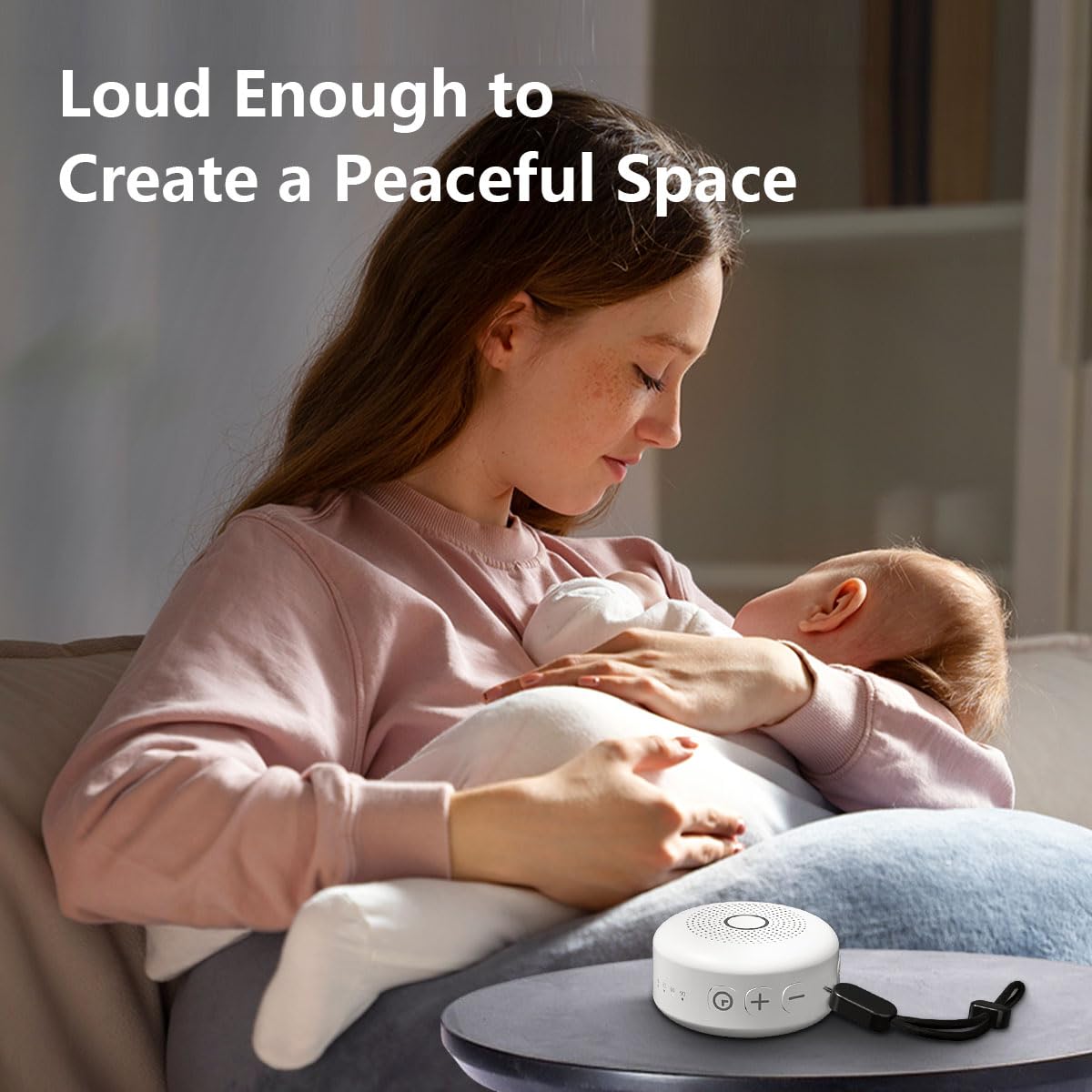 Machine à bruit blanc avec 25 sons apaisants et 32 niveaux de volume avec corde de suspension portable et prise casque, batterie intégrée, 4 minuteurs et fonction mémoire, convient pour les bébés, les