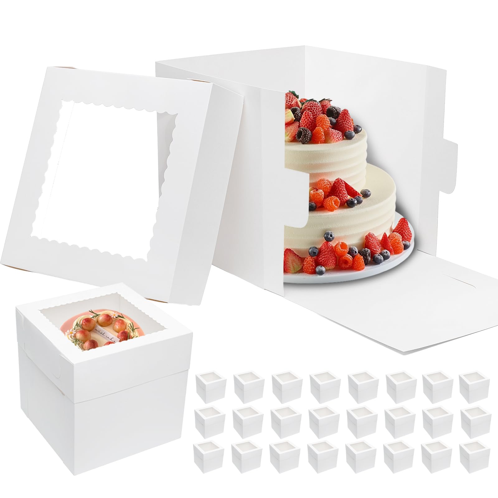 Wowxyz 6 Pack Cake Boxes For Tier Cakes 12x12x8 Inch Disposable Layer Tall Baking Carrier With Window Large Cardboard Tierd Bakery Take Out Transport Containers For Wedding, Birthday, Party - View #7