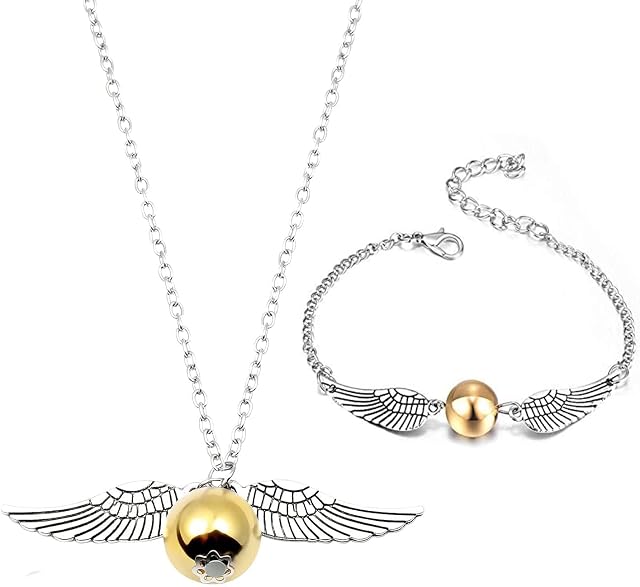 Pptabold Women Girls Gift Charm Bracelets , 2pcs Snitch Bracelet Necklace Jewelry Golden Friendship Magic Themed Birthday Gifts