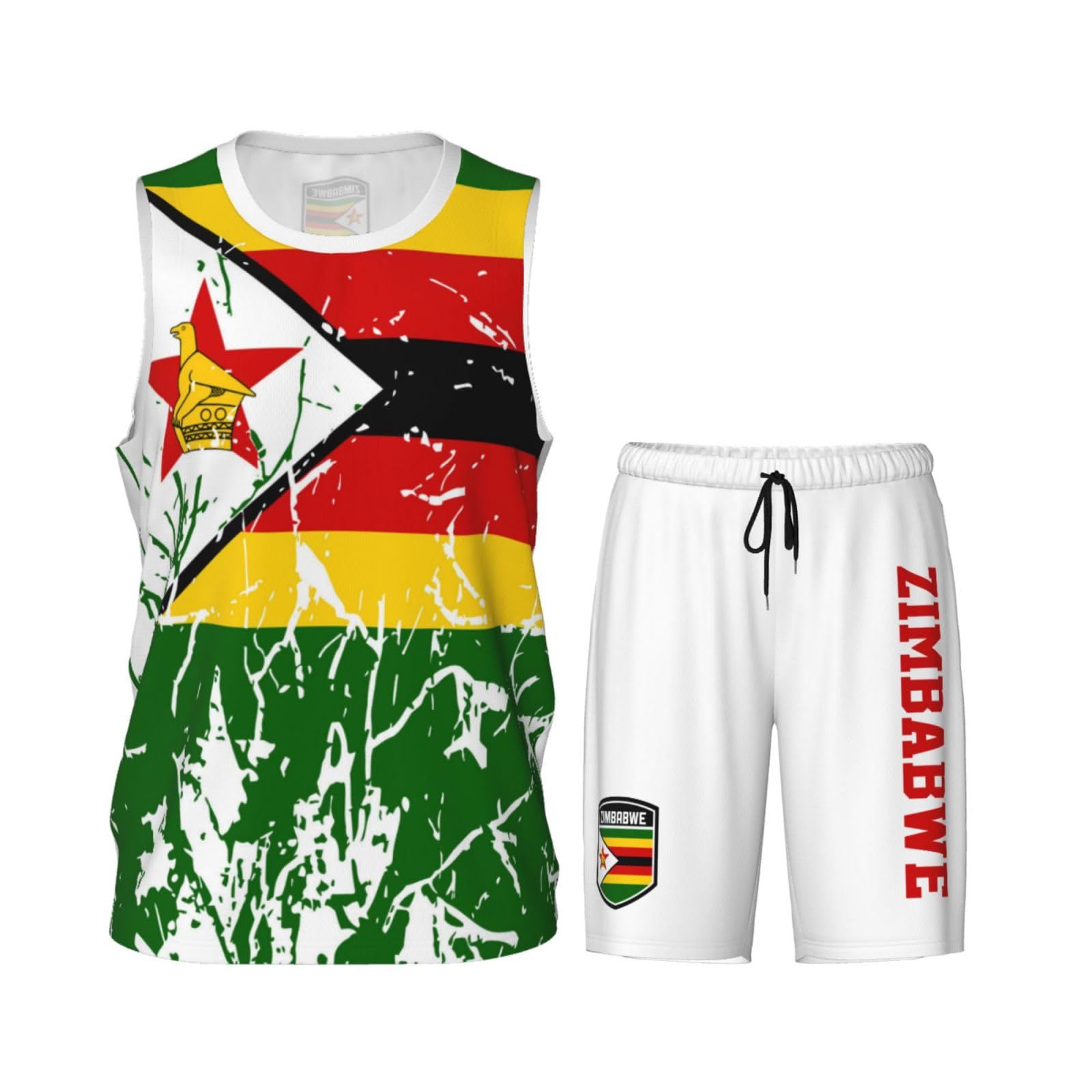 Zimbabwe Flag Grain (4) Basketball Jersey Uniform Suit for Men Adults Training Athletic Set