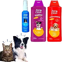 Kit Shampoo 5 em 1, Condicionador 700mL, Perfume 120mL para Cães e Gatos, Multicores, Líquido (Macho) Pet Clean
