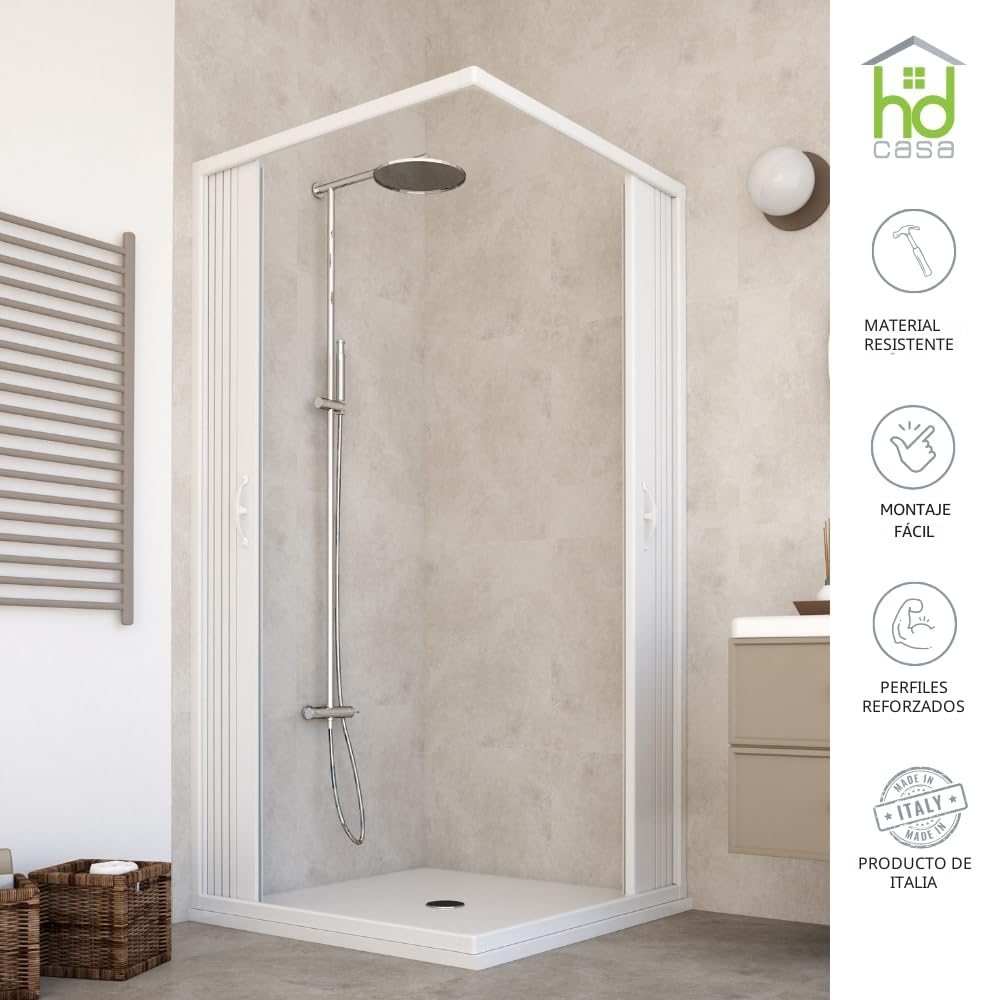 HDcasa Box Doccia Angolare a Soffietto in PVC Modello Paola, Doppia Anta Reversibile Riducibile, Apertura Laterale con Profili Bianchi, Cabina Doccia Salvaspazio Made in Italy, bianco 70x100 x185h cm