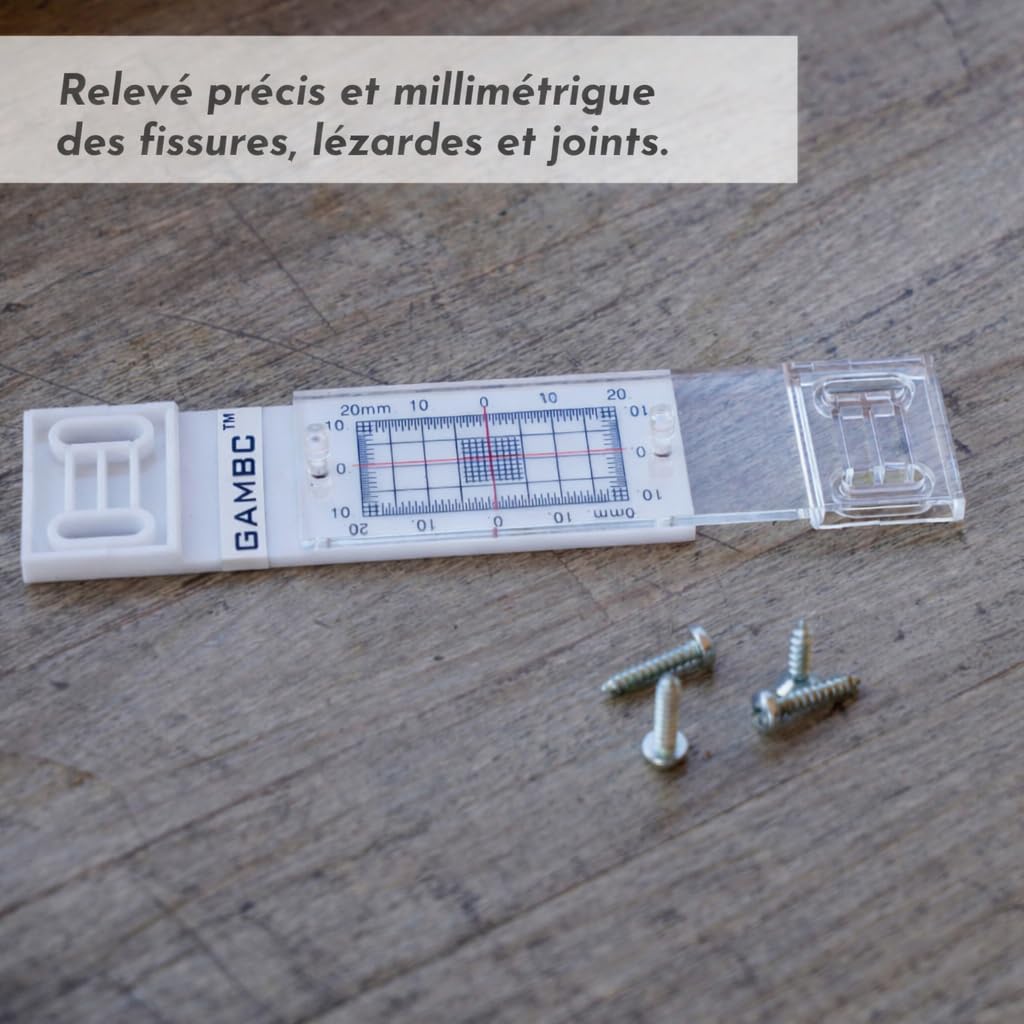 3 Pcs - GAMBC® Jauge manuelle de fissures murales - Fissuromètre pour mesurer et enregistrer les lésions et les fissures sur les surfaces de maçonnerie planes