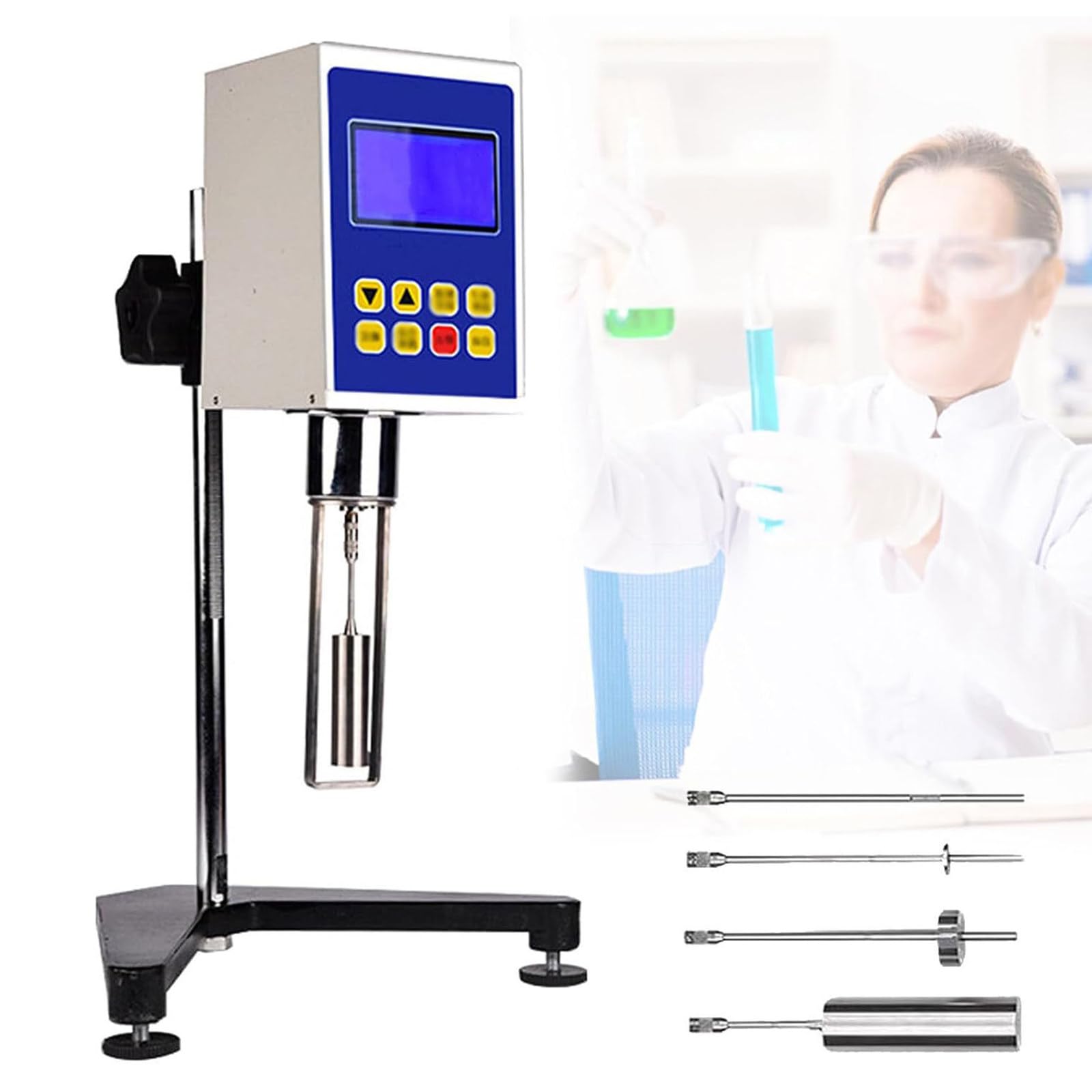 Viscosímetro Rotatorio Digital, Medidor De Viscosidad Fluidimétrico De Precisión De Laboratorio con LCD Pantalla & 4 Rotores, Medidor De Viscosidad De Líquidos para Pintura,NDJ-8S