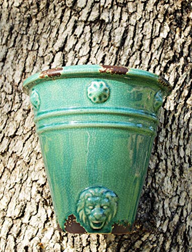 Old World Roman Style Wall Hanging Planter In Teal Cracked Ice Ceramic Finish #TOP5