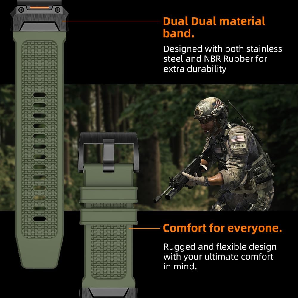 Special Forces Ultra Bands 22mm Designed for Garmin Fenix 8 47MM/Fenix 5/Fenix 6/Fenix 7 Band,Quick Release Durable NBR Rubber Watch Band for Fenix 5 Plus/Fenix 6 Pro/Fenix 7 Pro/Forerunner 935 - Image 2