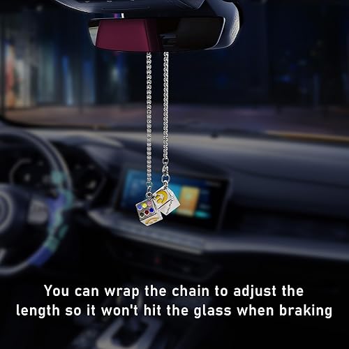 Miniatura 5 de Suvnie Dados creativos para colgar con puntos, dados cuadrados retro de metal para espejo retrovisor del automóvil, adorno universal para colgar en