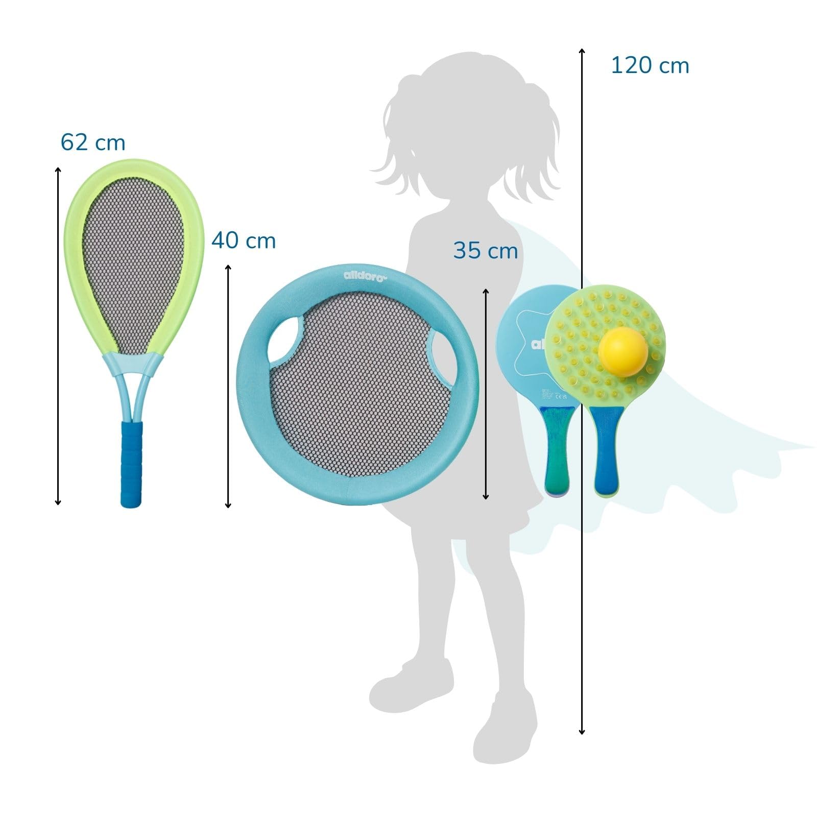 alldoro 68782 XXL Outdoor Spielset 3-in-1 - Beachball, Federball & Soft Tennis, 3 Rückschlagspiele für Garten & Strand, ab 5 Jahre