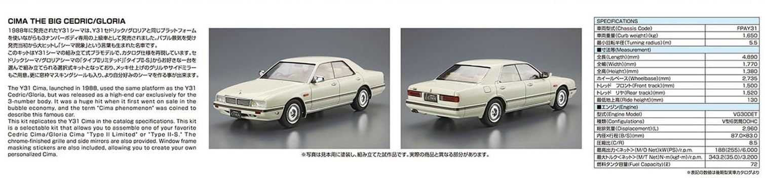 Amazon.com: Nissan Y31 CIMA Type Limited '90 1:24 Model Kit : Toys