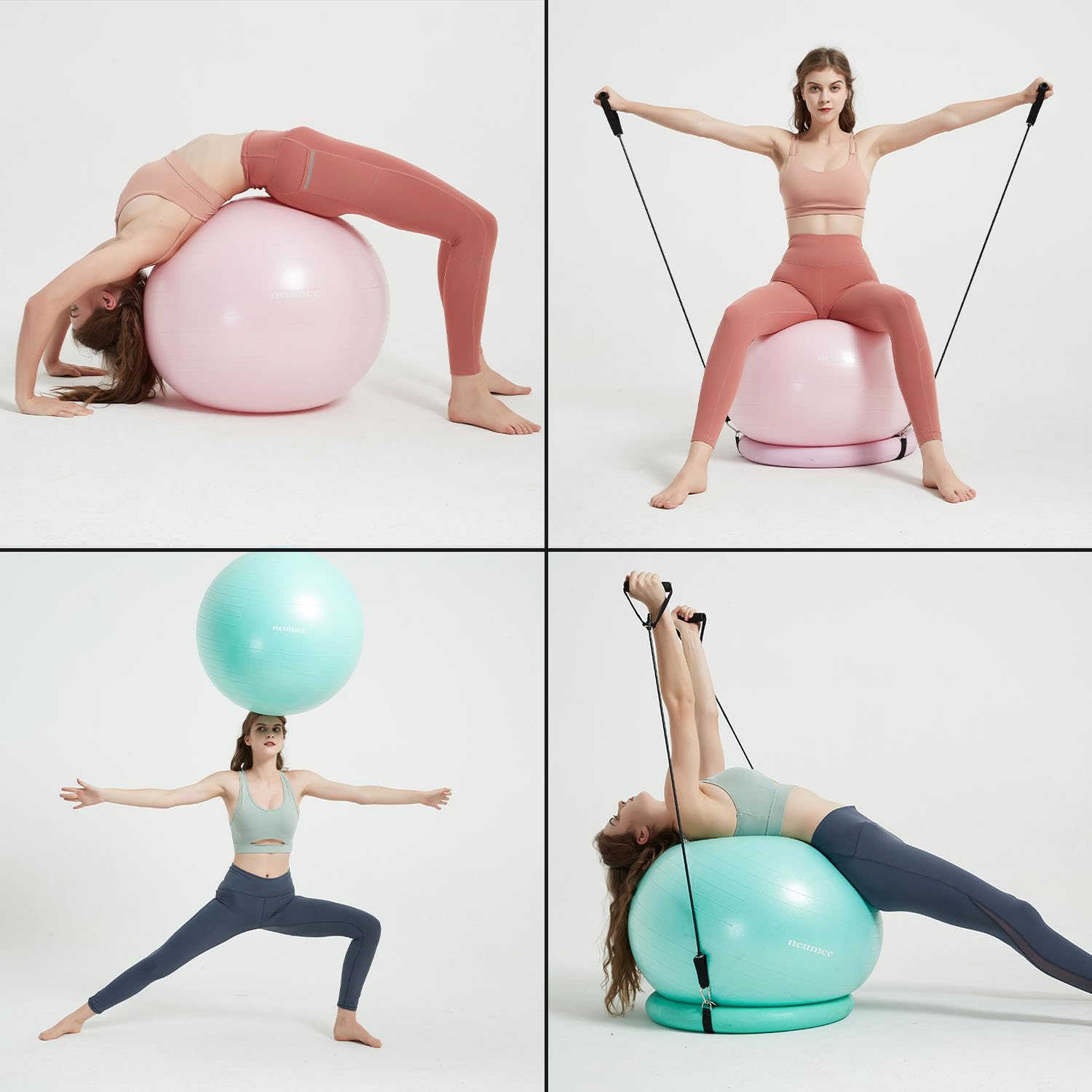 Sedia a sfera con fasce di resistenza, con base di stabilità, per palestra domestica, allenamento per fitness, grande dimensione 65 cm (nero)