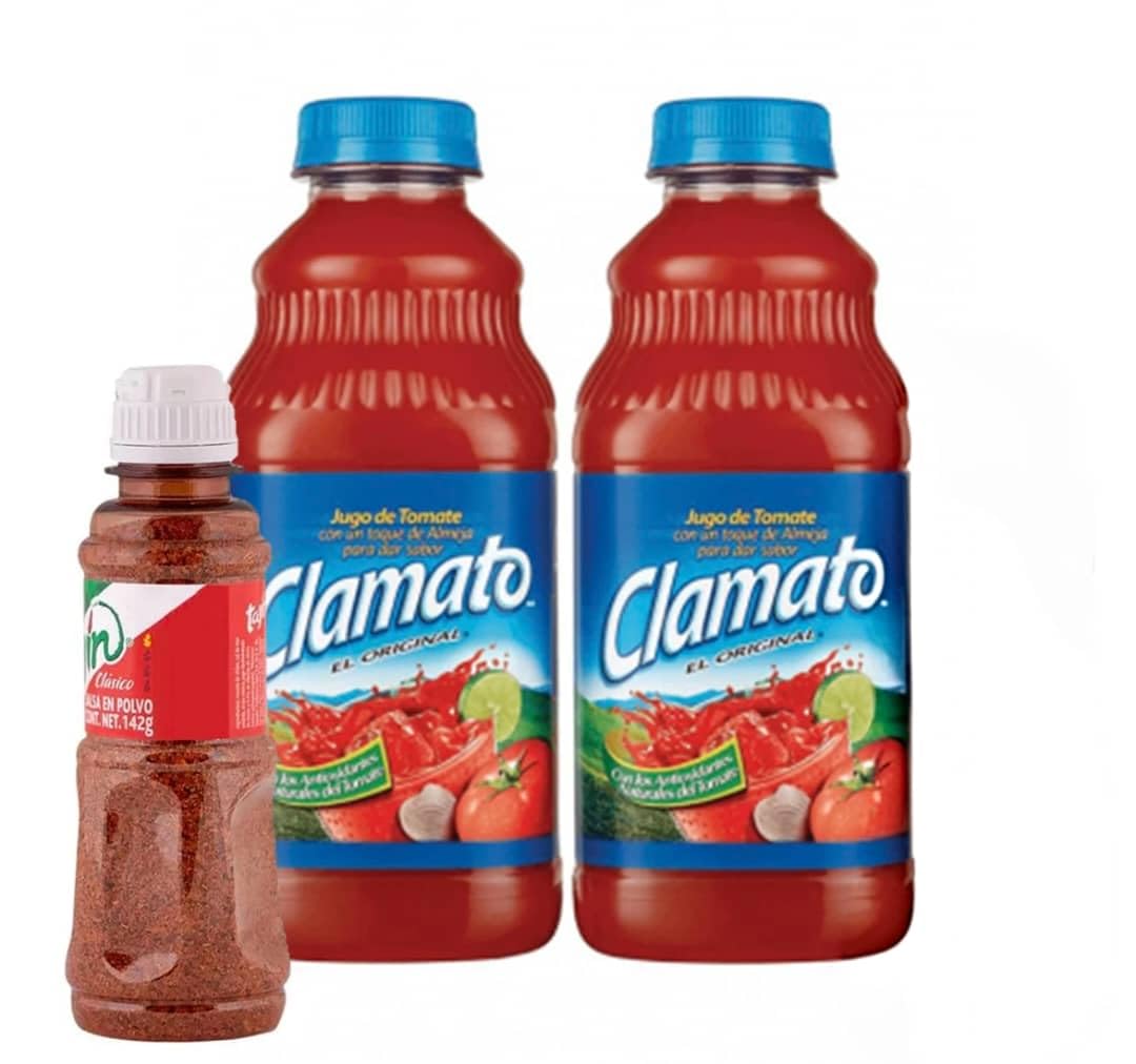 Clamato Botellas de Jugo de Tomate Motz Pack de 2 x 945ml + Condimento Mexicano Clasico con Limón Tajín 142g - Pack Promoo
