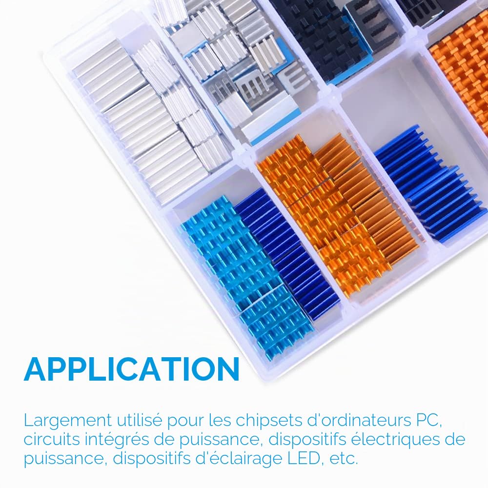 GeeekPi 102 pièces (12 Tailles différentes) Kit de dissipateur Thermique avec Ruban adhésif conducteur, Refroidisseur de dissipateur en Aluminium et dissipateur cuivre pour Raspberry Pi A B B + 2/3/4