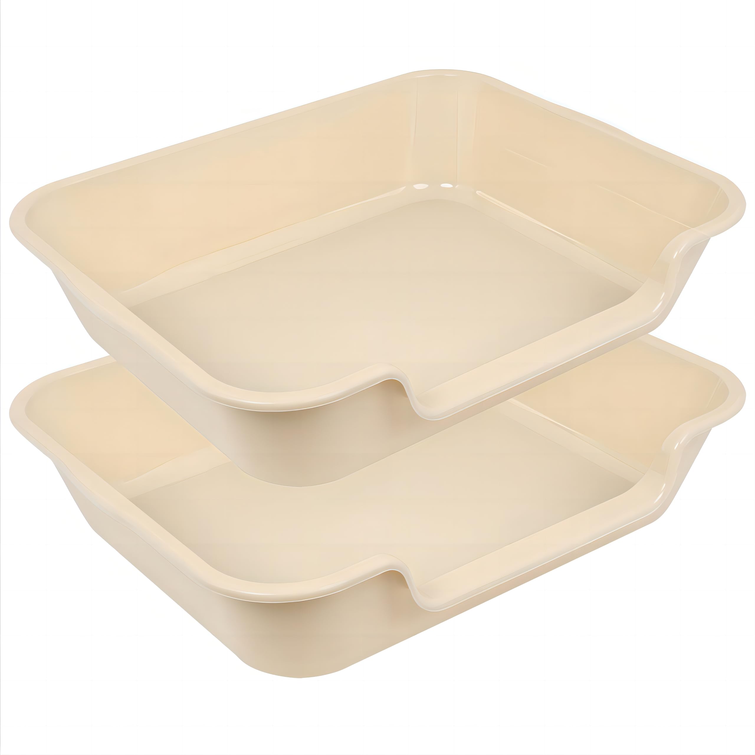 2 Pack Extra Large Dog Litter Box Pan Tray (ABS Material), Low Entry Jumbo Senior Litter Boxes for Multiple Kitten Big Cats, Pet Safe Indoor Dog Potty (Sandbeach, 24" L x 20" W)