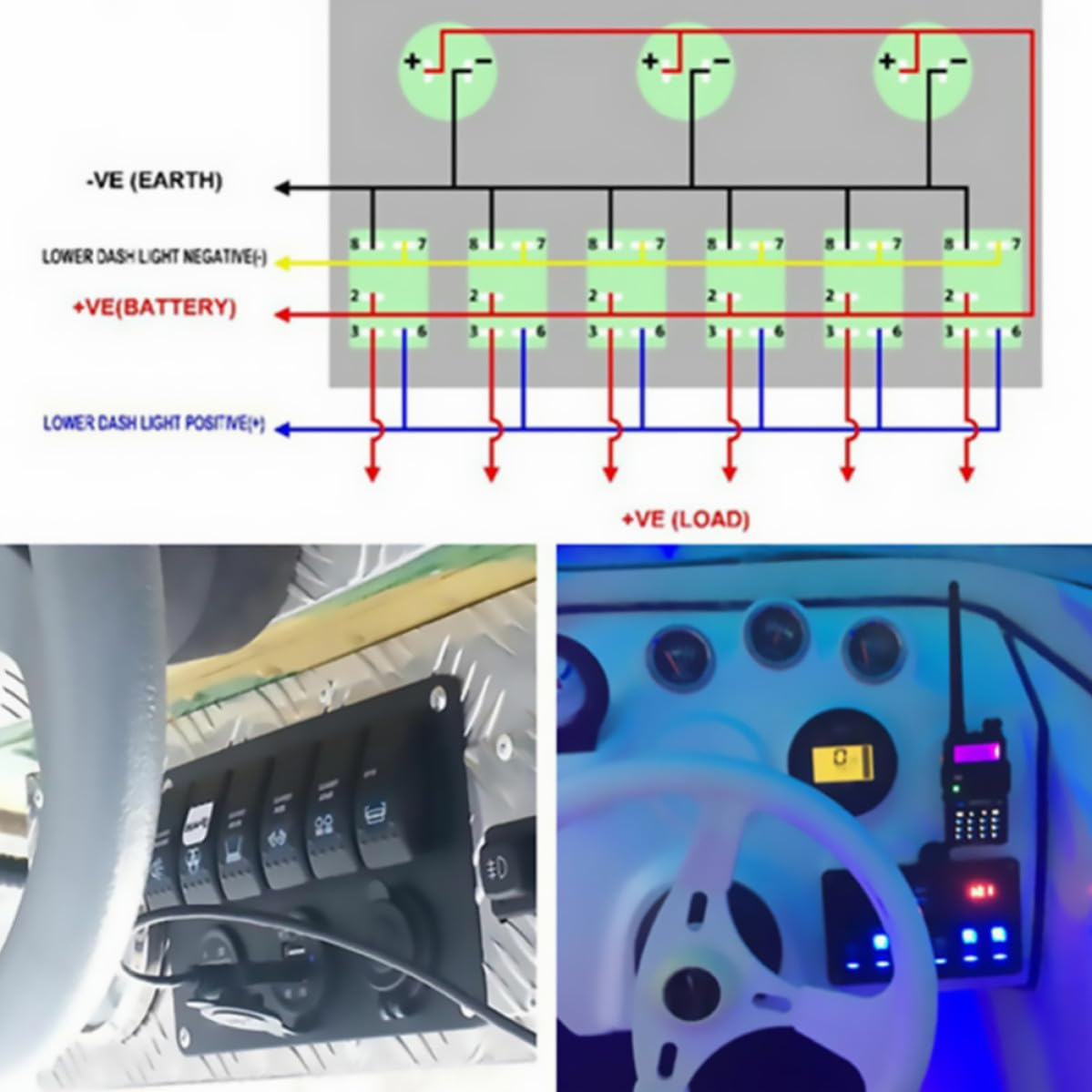 Pannello Interruttori per Imbarcazioni 5 Posti 12v 24v | Protezione Sovracorrente, Struttura Robusta, per Veicoli e Imbarcazioni, Abs, LED e Rame