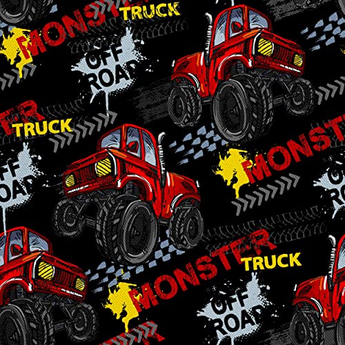 HEKO PANELS Oxford Fabric by Metre for Sewing Canvas Polyester Sewing Fabrics Decorative Material Water-Resistant Waterproof Non Transparent Monster Trucks 1 Meter 155 x 100 cm 5 x 3 ft