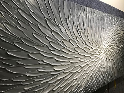 Amei Art Paintings, 24X48 Inch Paintings Oil Hand Painting 3D Hand-Painted On Canvas Abstract Artwork Art Wood Inside Framed Hanging Wall Decoration Textured Abstract Oil Painting (Elegant Gray)