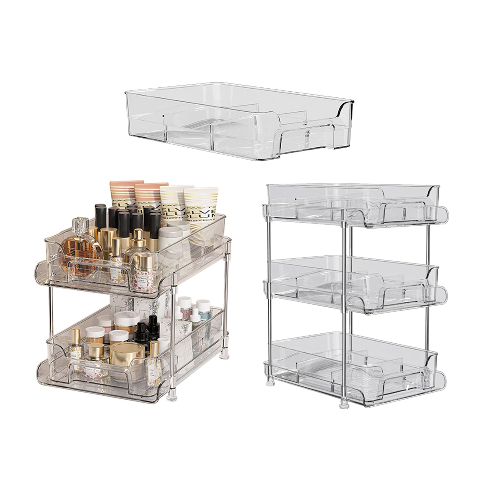 Soporte de maquillaje con cajones extraíbles transparente para almacenamiento de cosméticos, organizador de maquillaje, organizador de maquillaje, exhibición de tienda de maquillaje