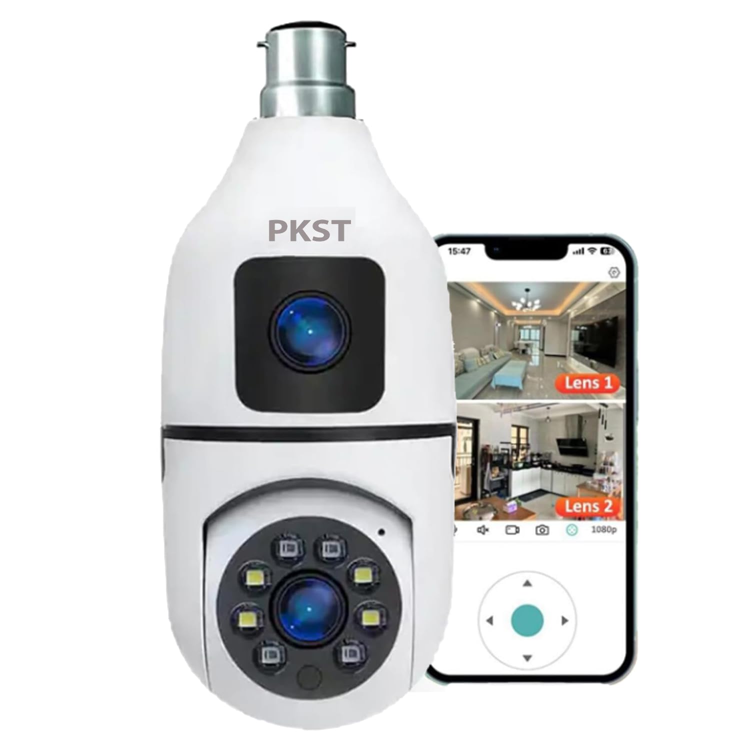 PKST Dual Lens/Screen 2in1 PTZ+Bullet 4+4 MP Full HD 1920 Resolution WiFi Wireless Indoor Camera w/Color Vision|Human Detection|Motion Detection|360° View|Two Way Talk (Dual Lens Light Bulb) (B0D94J56S4) Amazon Price History, Amazon Price Tracker